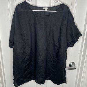 Pure Jill 100% Linen Lagenlook Boxy Blouse Beach Coastal Mature in Black XL Tall